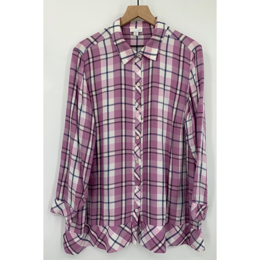 J Jill Shirt Womens‎ 2X Purple Plaid Long Sleeve Button Up Lightweight